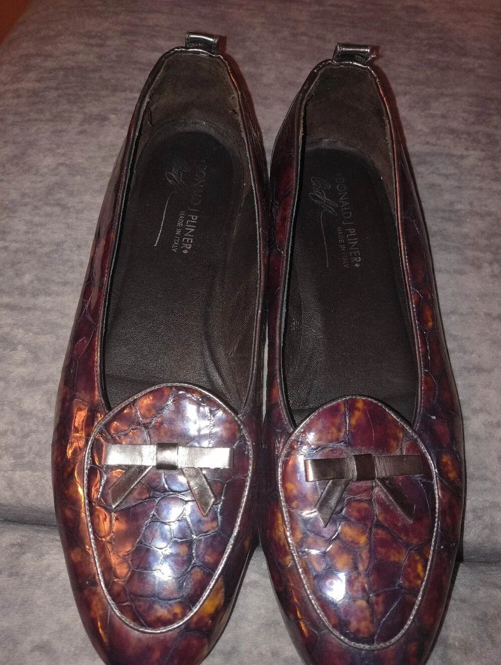 Donald J. Pliner Women's Tortoiseshell Patent Loafers in Burgundy and Brown